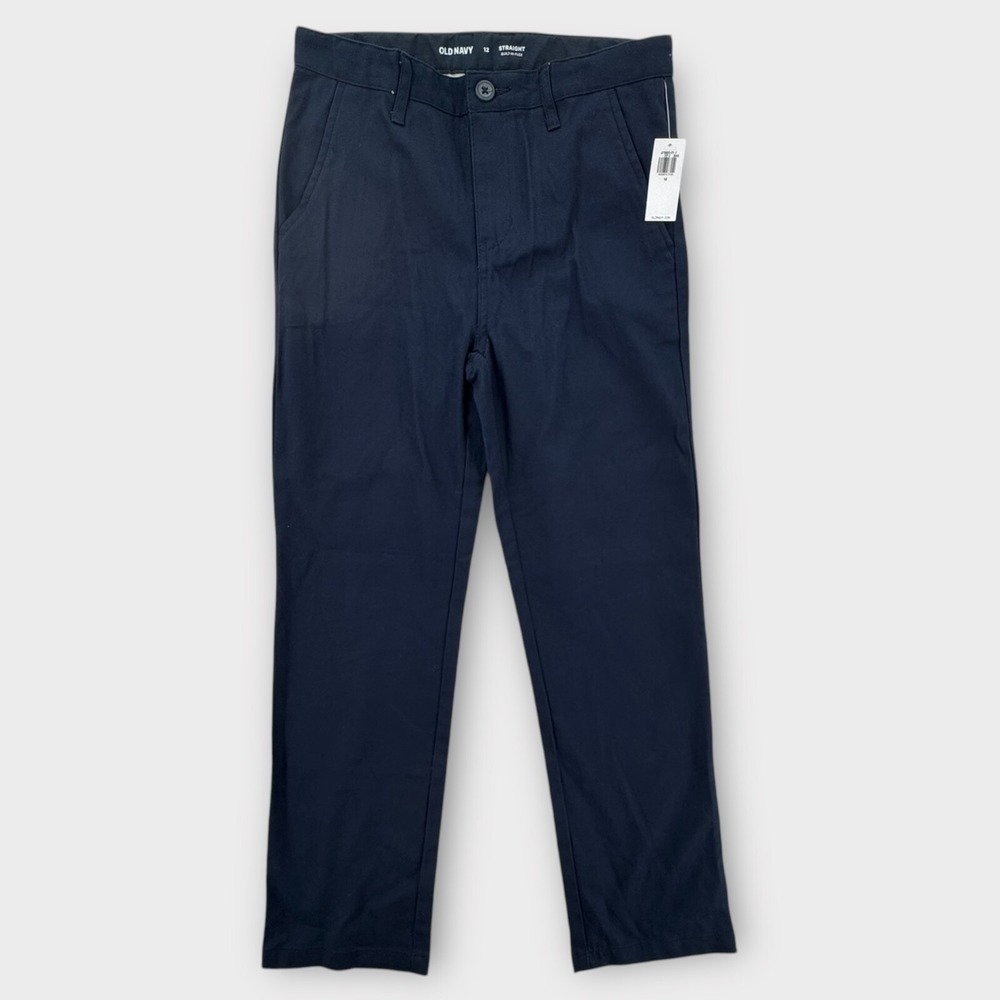 Old Navy Chino Pants Boys 12 Navy‎ Blue Built In Flex Cotton Straight Leg NEW